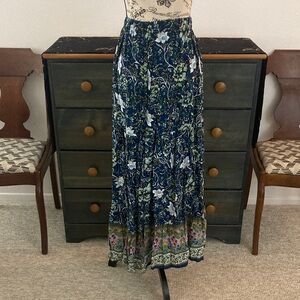 Bohemian Floral Maxi Skirt - Navy - Size S
